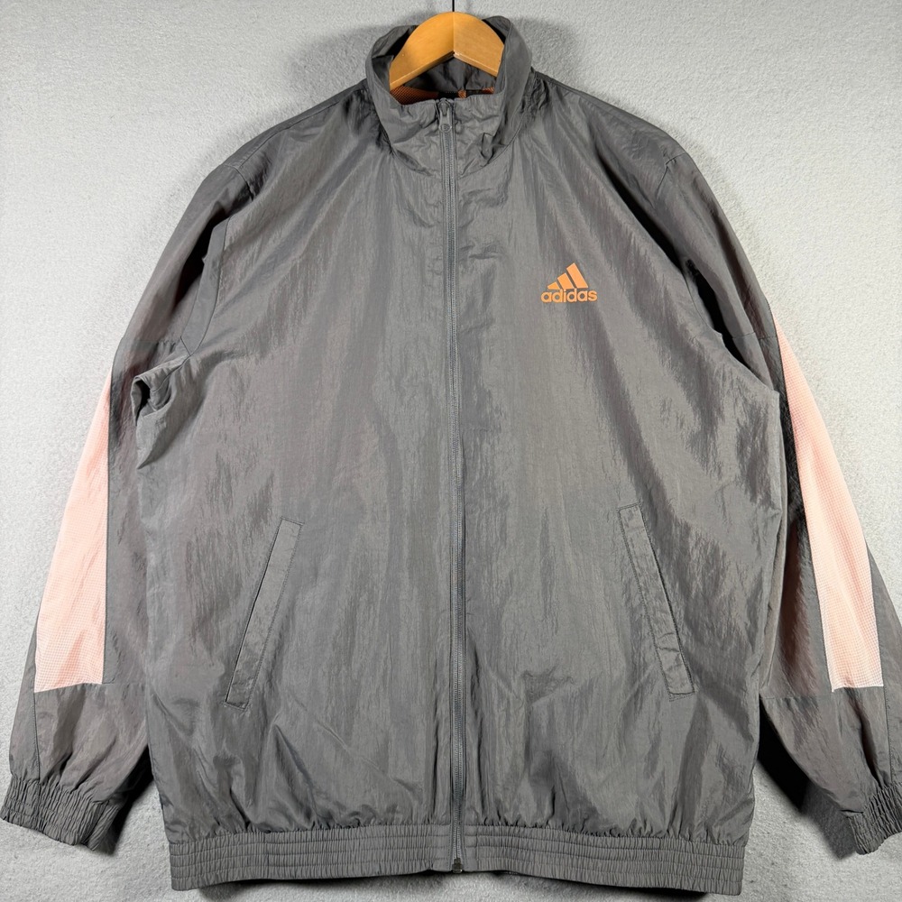 Adidas Mens Grey Pink Colorblock Full Zip Mesh Lined Windbreaker Jacket GM3834 L